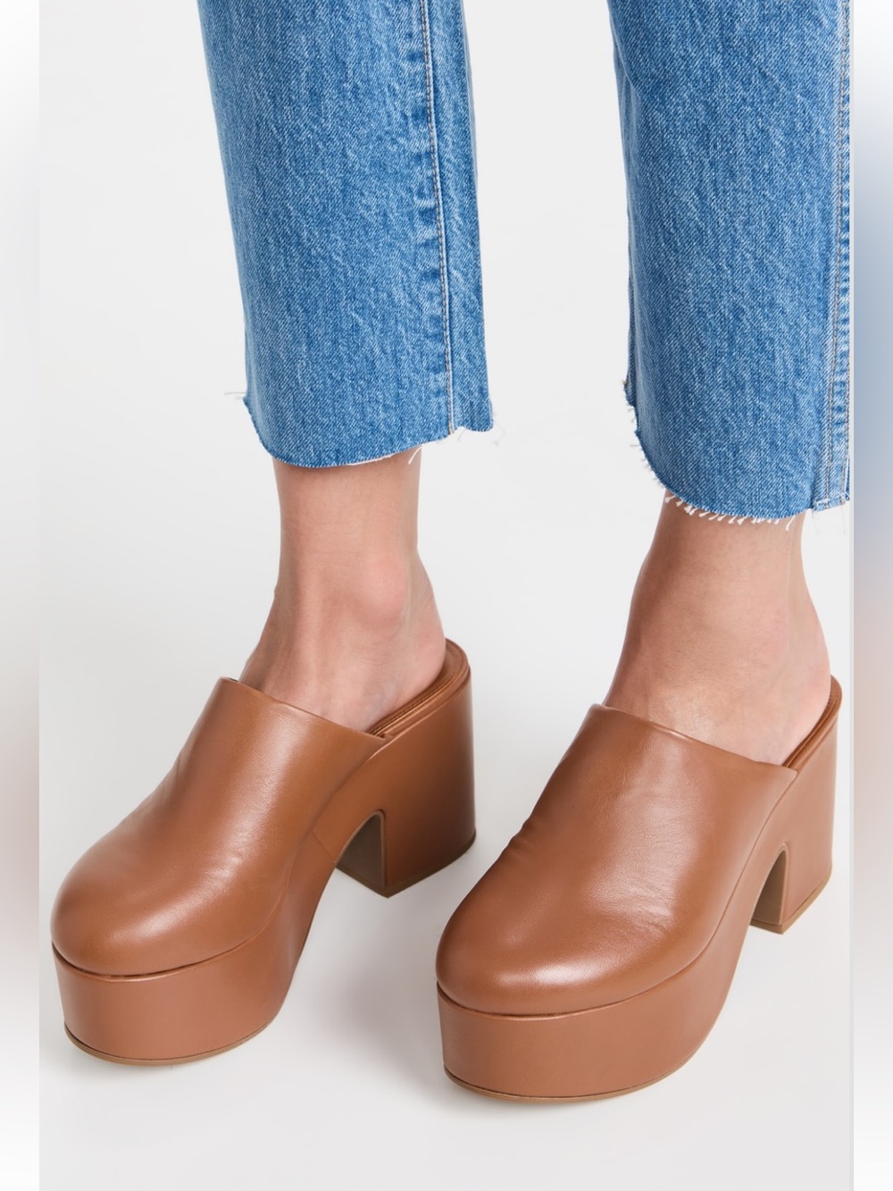 Larroude Miso Caramel Leather Platform Clogs Mules Slip-On Heels Sz 6.5